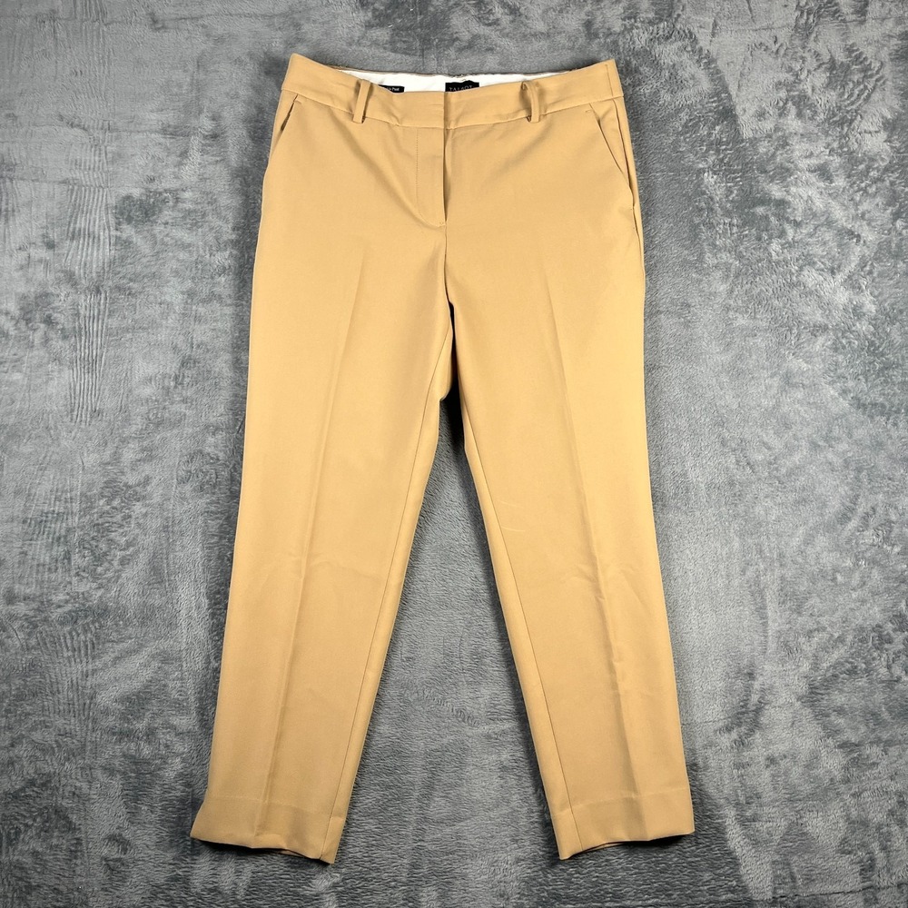 Talbots Hampshire Ankle Pants Women 8 Petite Beige Cotton Straight Leg Side Slit
